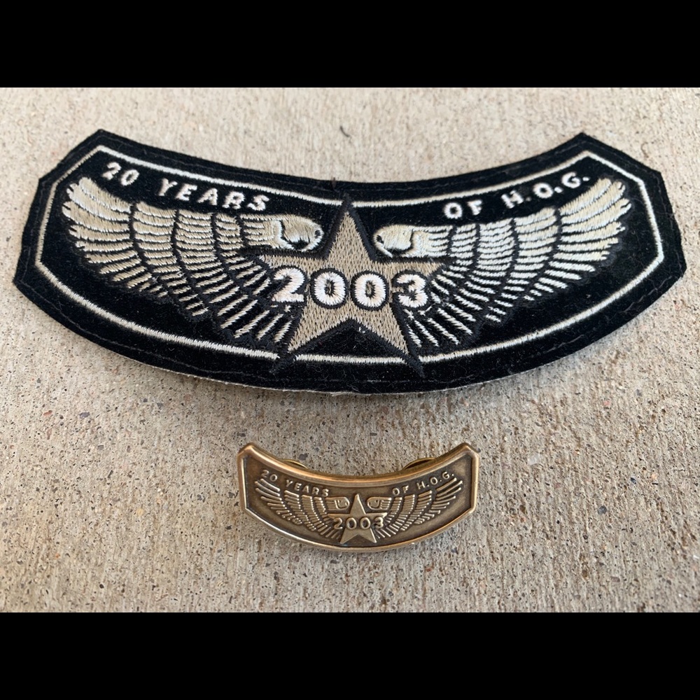 20th Anniversary Harley Owners Group patch and pin